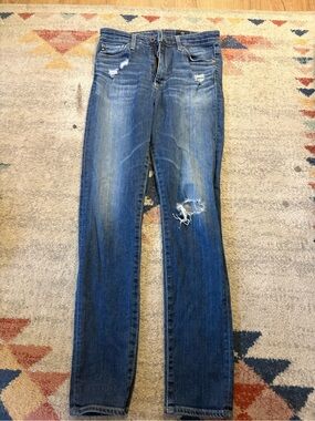 AG Adriano Goldschmied Blue Straight Leg Distressed Jeans